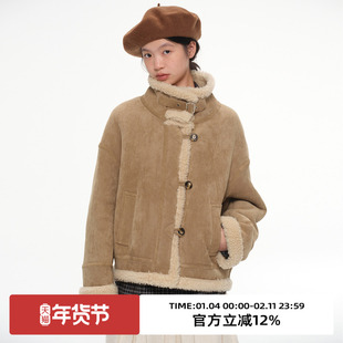 omont蛋挞家100%绵羊毛立领仿皮毛一体短外套2025冬毛毛外套皮草
