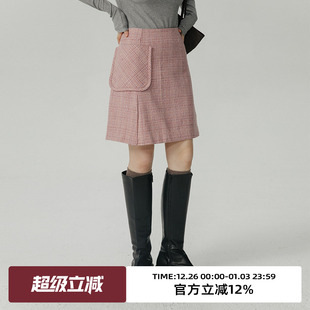 omont蛋挞家 高腰灯芯绒a字短裙子 格子毛呢半身裙女2022秋冬新款