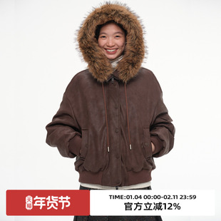 omont蛋挞家复古飞行员工装夹克毛领棉服2025冬季休闲保暖厚外套