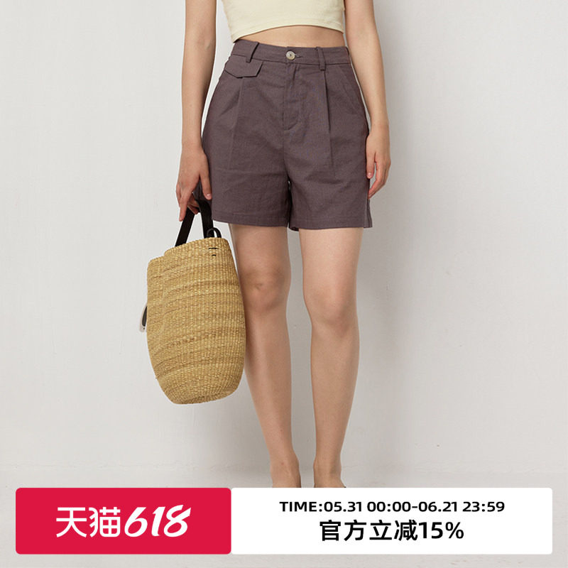omont蛋挞家 亚麻透气舒适短裤夏季新款直筒高腰显瘦休闲裤子