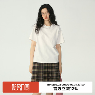 基础圆领显瘦半袖 omont蛋挞家 新款 白色t恤女夏季 上衣 正肩短袖