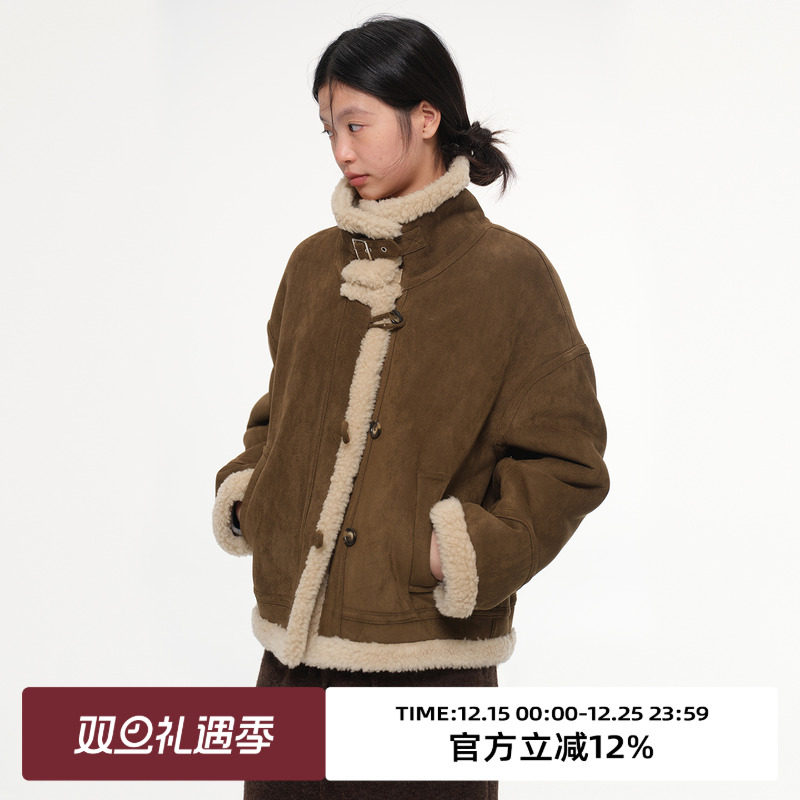 复古立领皮毛一体外套