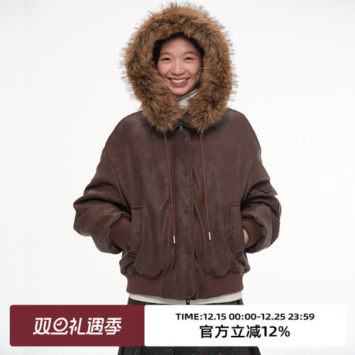 复古毛领飞行员夹克棉服