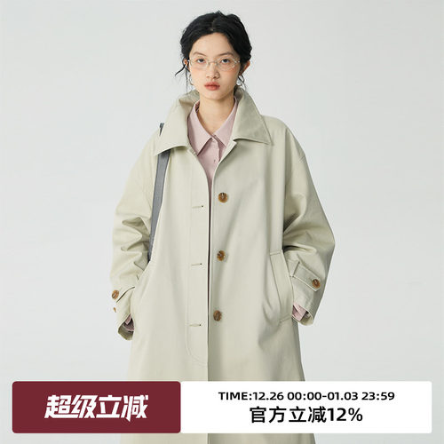 omont灰色中长款风衣外套