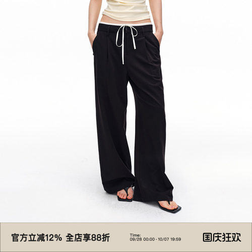 复古低腰垂感阔腿西装休闲裤