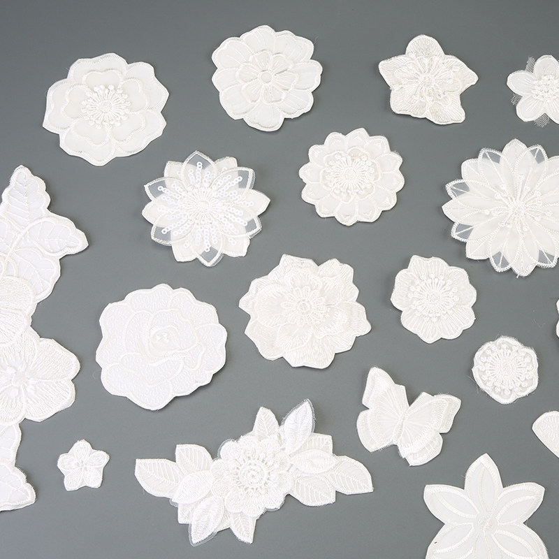 蕾丝花朵布贴欧根纱刺绣图案贴