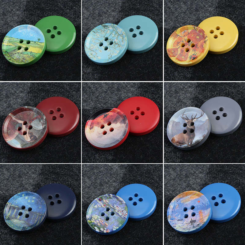 油画印花圆形纽扣毛衣外套百搭复古装饰钮扣羊绒大衣高档扣子配件,居家布艺,纽扣,淘宝优惠券,粉丝福利购,淘宝优惠卷