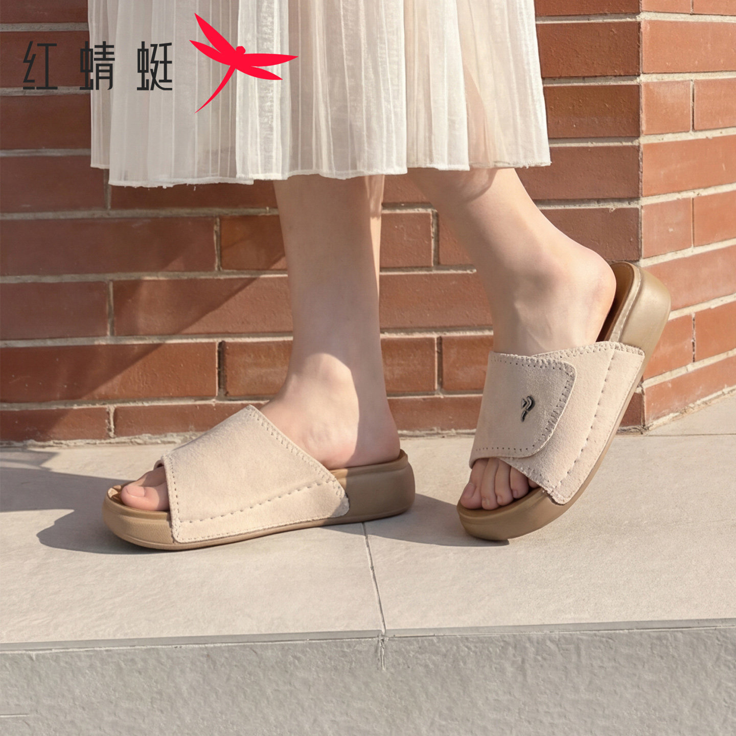 红蜻蜓女鞋2026夏季外穿凉拖鞋女厚底一字拖魔术贴百搭休闲勃肯鞋