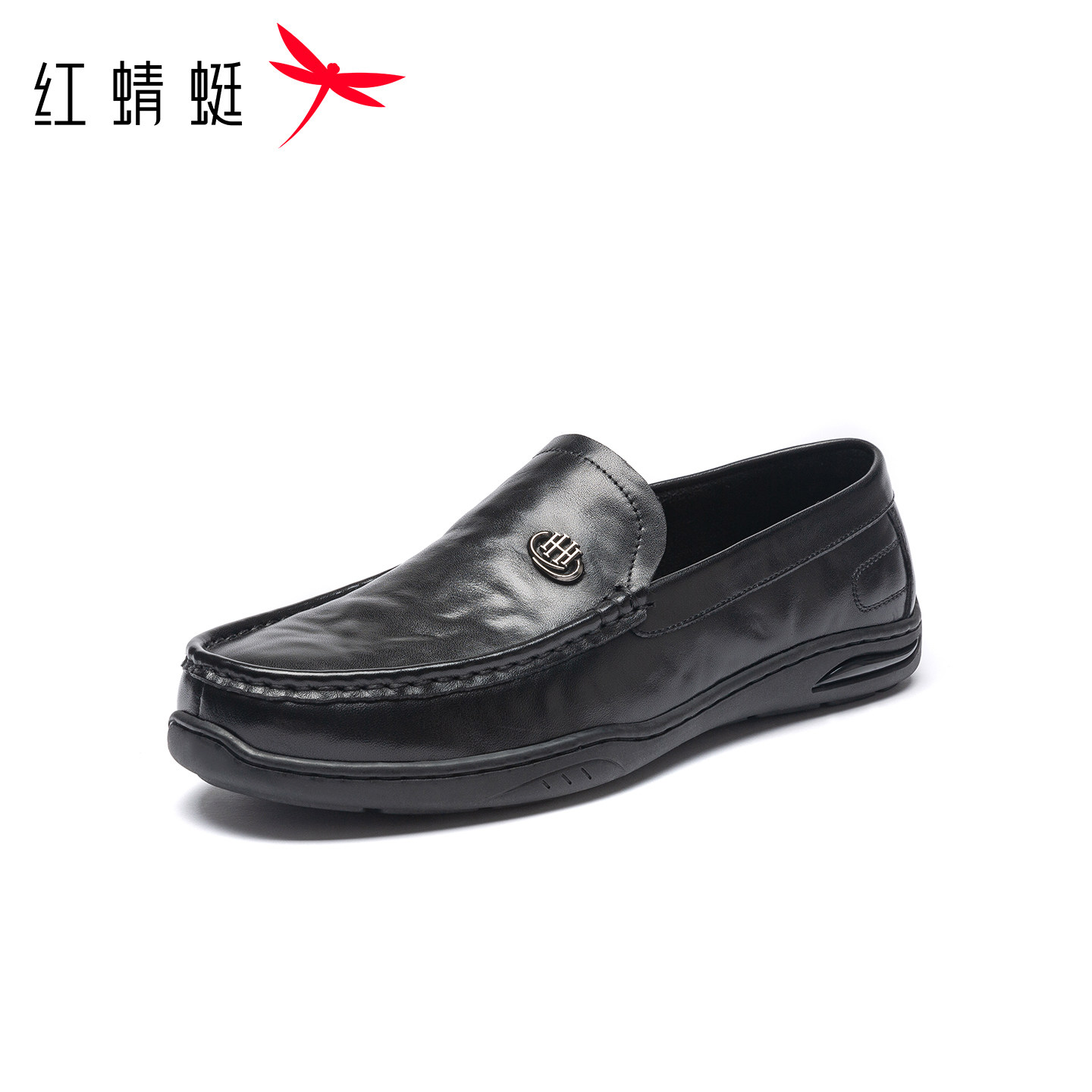 红蜻蜓男鞋2026夏季新款一脚蹬休闲皮鞋软底软面乐福鞋透气豆豆鞋