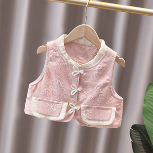 女童国风马甲夏季薄款宝宝坎肩小香风洋气儿童中国风披肩女孩马夹
