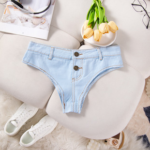 纯欲风夜店性感辣妹街舞钢管舞表演露臀超低腰女牛仔短裤包臀热裤