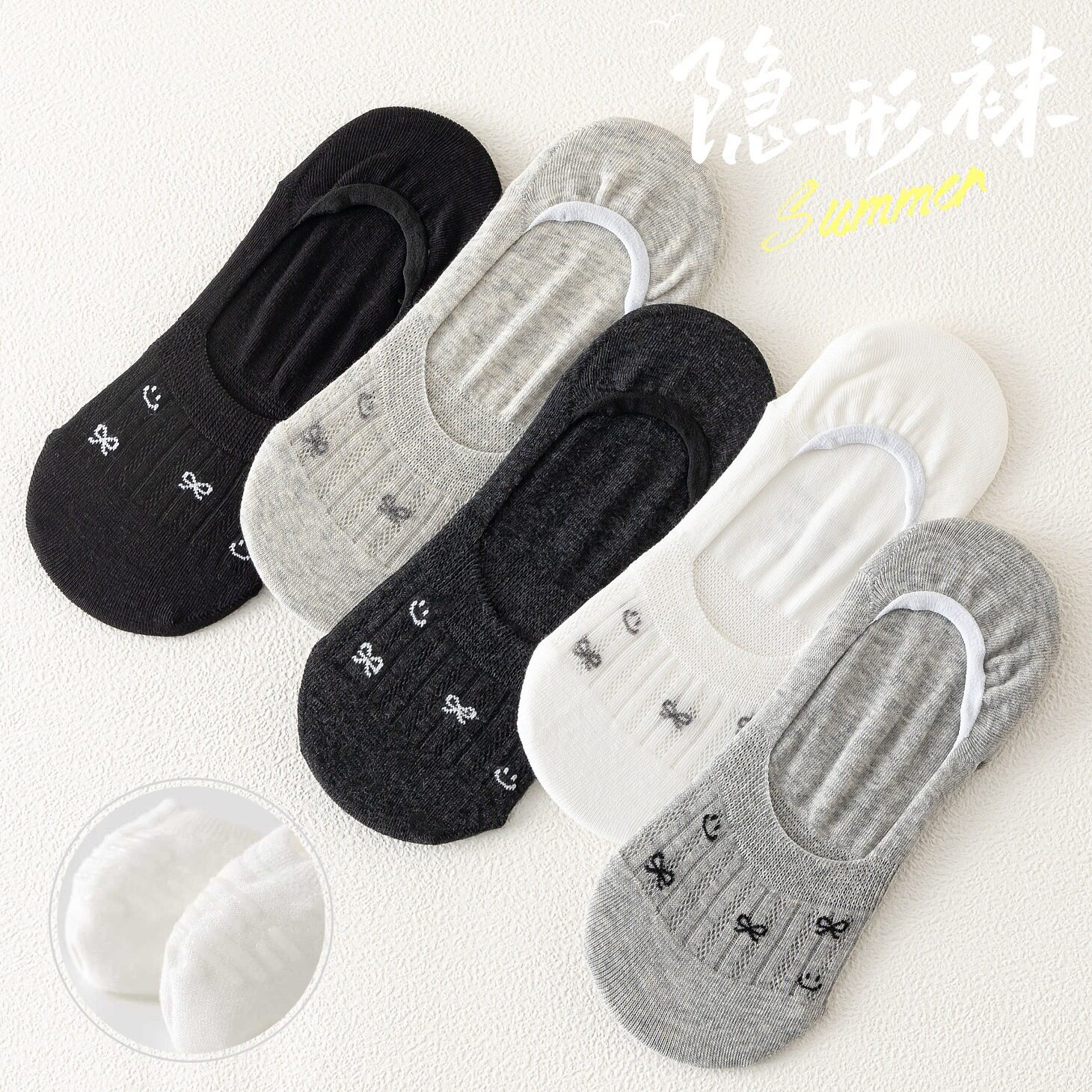 蝴蝶结船袜夏季浅口透气硅胶防滑低帮不掉跟隐形袜薄款镂空网眼袜
