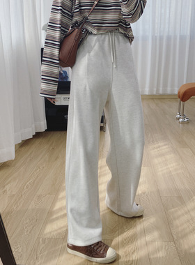 软糯仿兔绒~抽绳松紧腰宽松直筒显瘦垂感休闲阔腿裤女秋季G100302