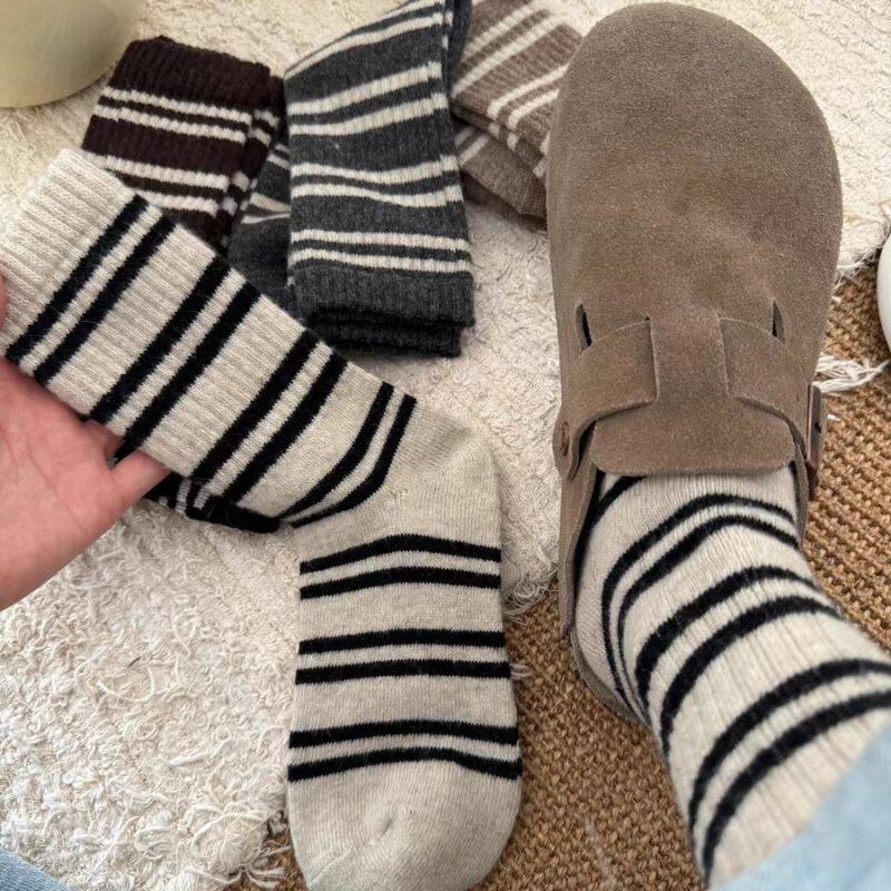 条纹袜子女秋冬季中筒棉袜加厚保暖百搭日系运动外穿堆堆袜诸暨袜