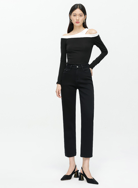 高腰直筒牛仔裤女加绒2025秋冬季新款显瘦宽松小个子九分烟管裤子