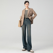 加绒超好看直筒小个子垂感拖地裤 水泥灰阔腿牛仔裤 女2025秋冬新款