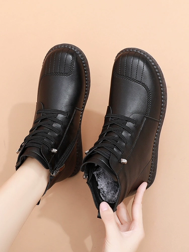 Зимние туфли для матери, нескользящая флисовая обувь, удерживающие тепло короткие сапоги, ботинки для кожаной обуви, для среднего возраста