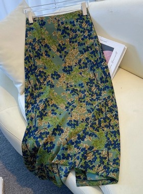 醋酸印花半身裙女夏季薄款2025新款巨好看碎花直筒a字裙包臀裙子