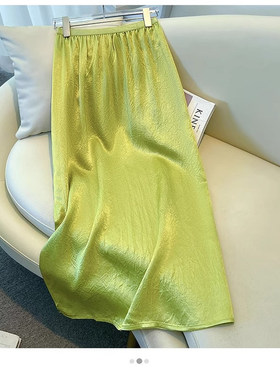 藏青色醋酸a字半身裙女夏季薄款2025新款超好看开叉缎面包臀裙子