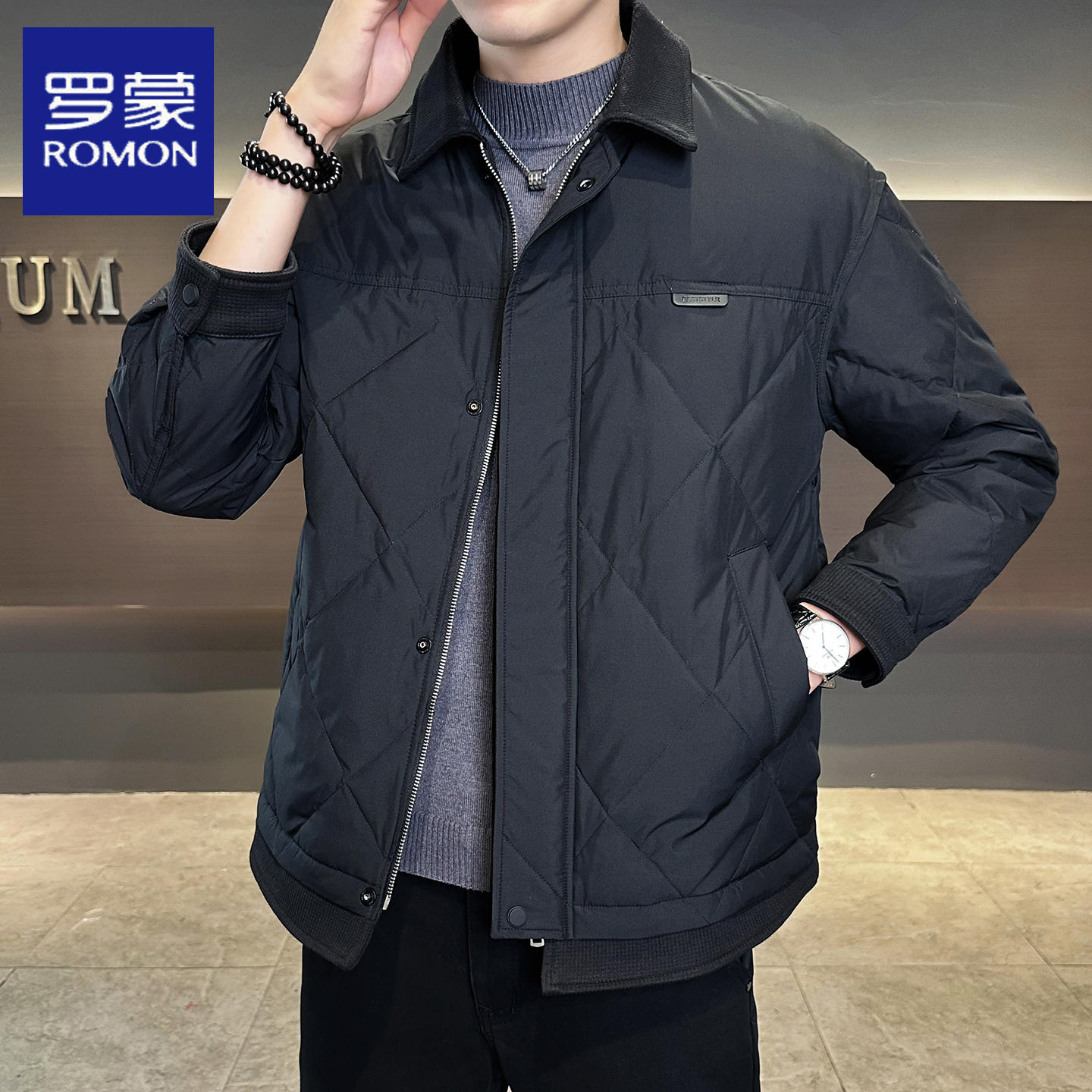 罗蒙高端轻薄羽绒服白鸭绒保暖
