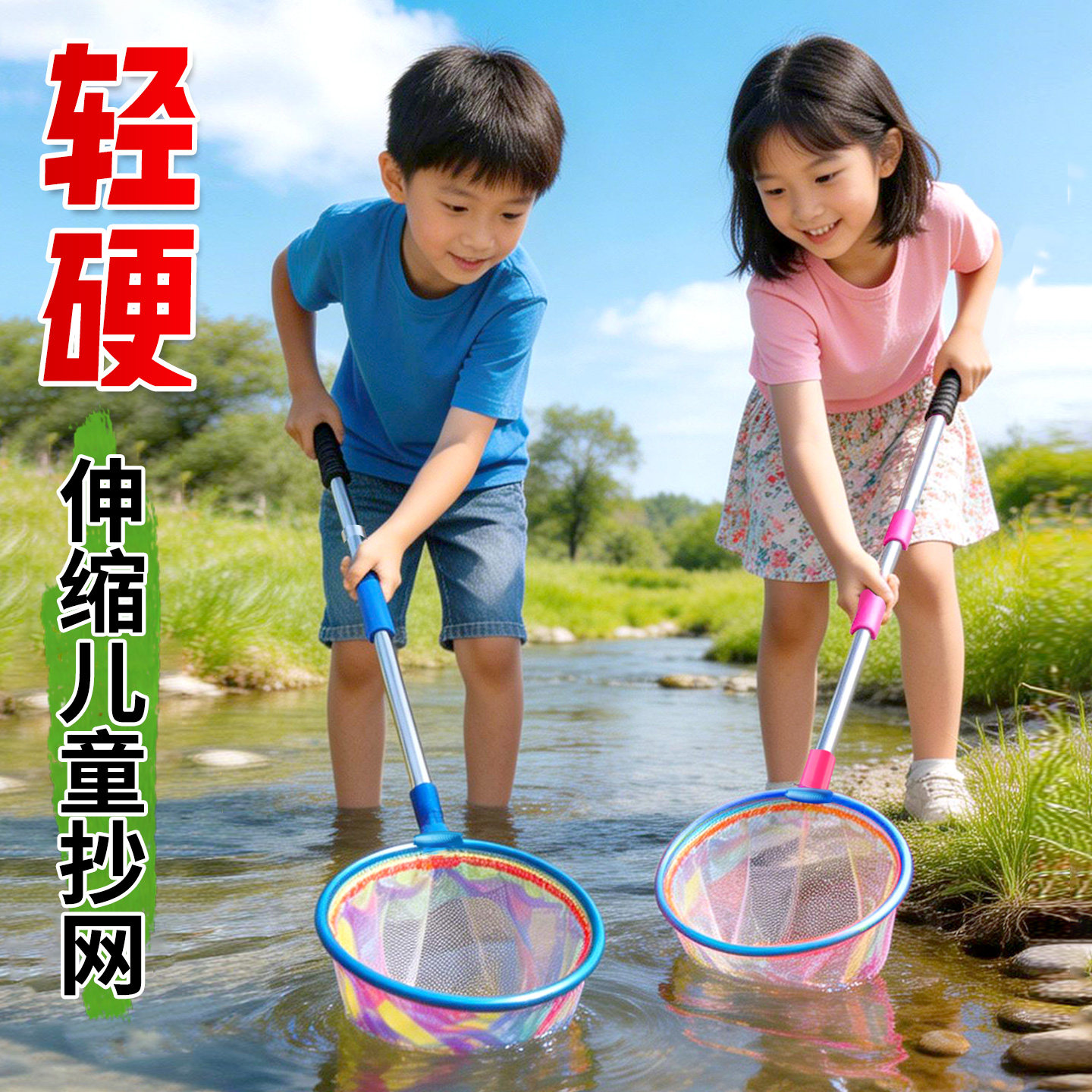 抄网儿童捞鱼网抄网捞鱼结实超硬捞鱼网兜儿童户外小鱼小虾捉蝴蝶