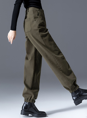 爆款工装裤女宽松新款女裤秋冬运动裤休闲裤加绒裤子女冬季哈伦裤