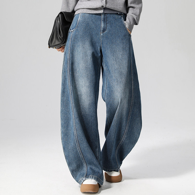 高腰加绒阔腿牛仔裤女秋冬新款宽松显瘦拖地裤子香蕉弯刀裤直筒裤,女装/女士精品,牛仔裤,淘宝优惠券,粉丝福利购,淘宝优惠卷