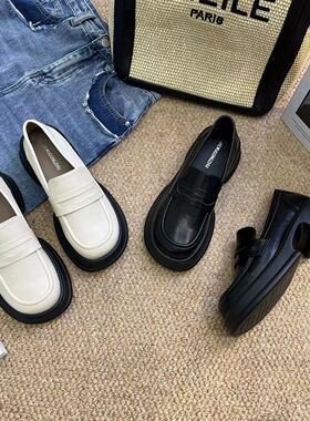 法式玛丽珍小皮鞋女夏款2022新款一脚蹬女鞋松糕厚底乐福黑色