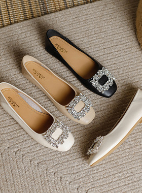 法式平底单鞋女夏浅口2024新款真皮瓢鞋软底豆豆鞋大码女鞋41一43