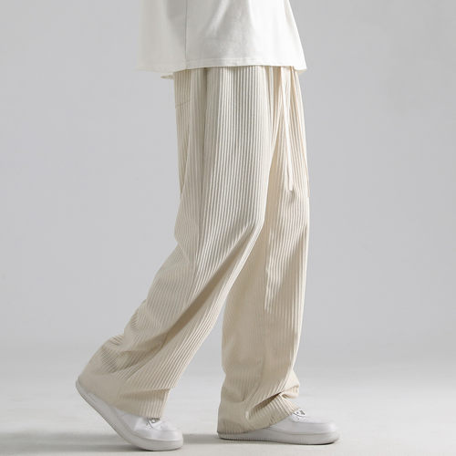 2025秋冬垂感直筒拖地裤男潮流宽松灯芯绒裤子男士加绒休闲裤长裤