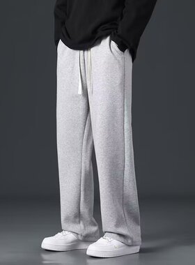 灰色休闲长裤2026夏天薄款男士美式潮流宽松直筒垂感阔腿运动卫裤