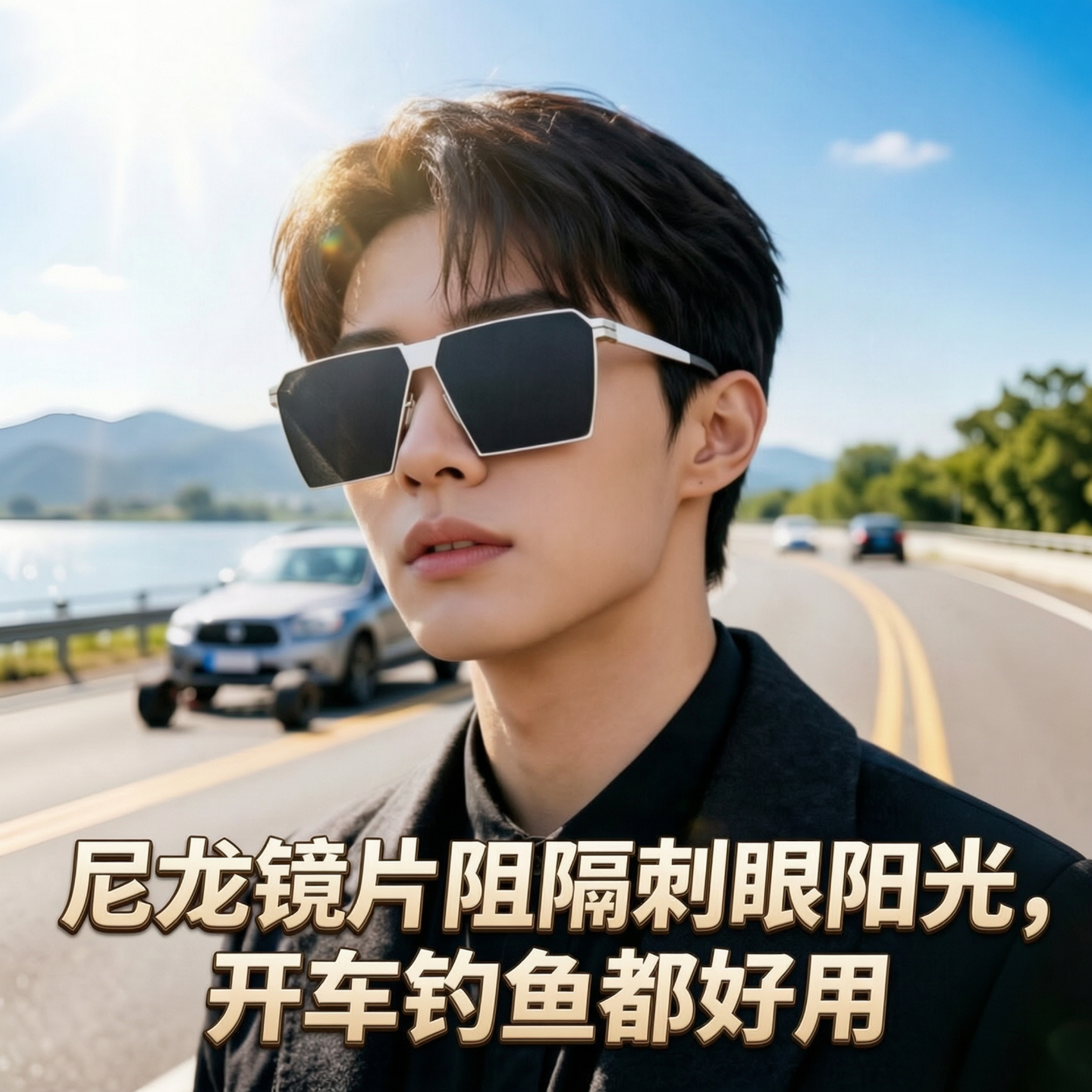 男款开车专用墨镜防强光眼镜太阳镜超轻方框金属无螺丝遮阳镜