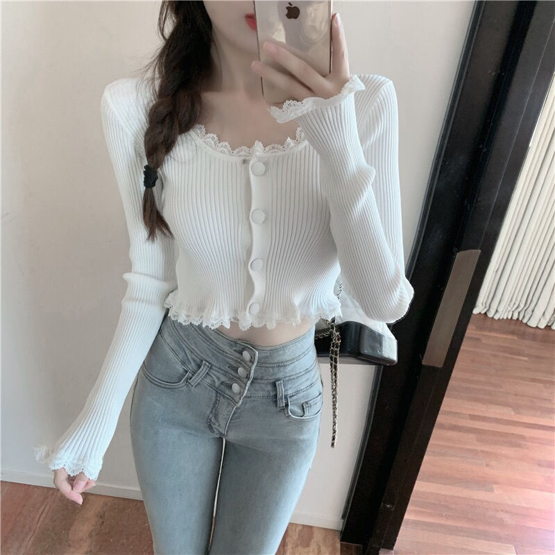纯欲风花边小个子辣妹针织开衫