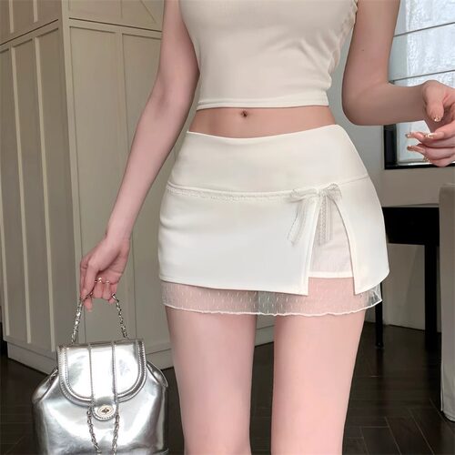 蝴蝶结蕾丝拼接半身裙夏季防走光