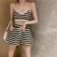 条纹运动休闲套装 女夏季 吊带背心阔腿短裤 港味风格 时尚 休闲两件套