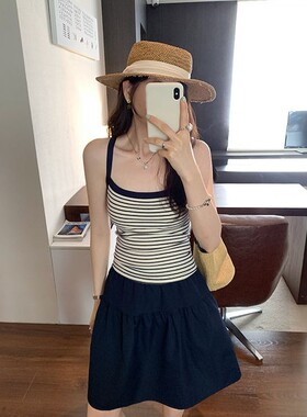 撞色条纹针织吊带背心女夏季