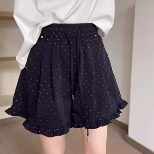 松紧抽绳休闲短裤 A字宽松阔腿短裤 女夏季 显瘦大码 子 新款 港味风格
