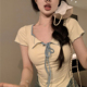 多巴胺正肩针织短袖 t恤女夏季 修身 港味风格 显瘦遮肚系带短款 上衣