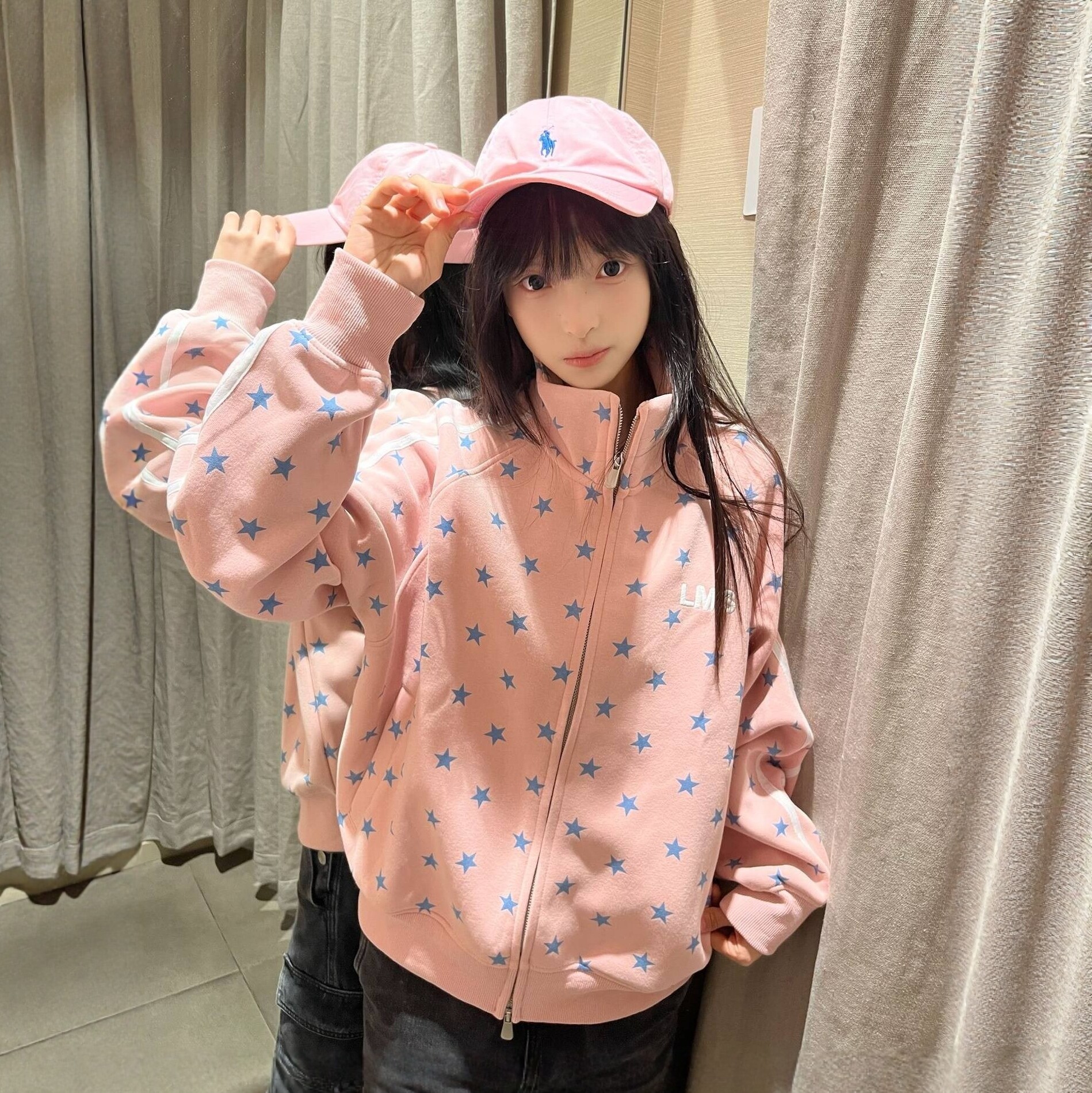 港味风格星星扎染立领开衫卫衣外套女秋冬新款宽松休闲长袖棒球服