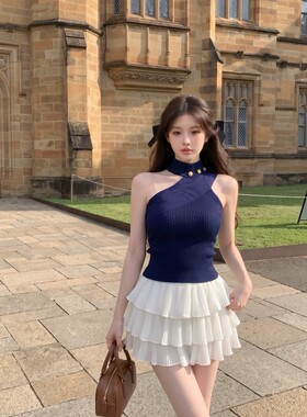 挂脖针织背心女夏季外穿修身小衫