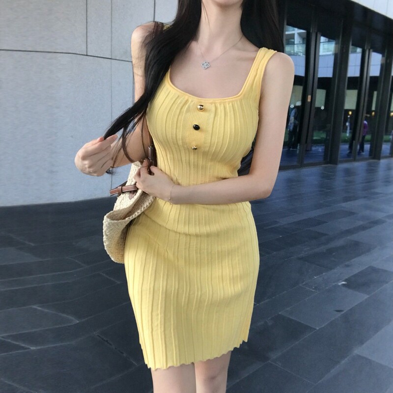 港味风格纯欲麻花薄款针织连衣裙女夏季无袖吊带裙显瘦包臀裙子潮