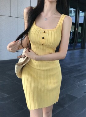 纯欲麻花薄款针织连衣裙女夏季