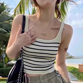 小背心夏季 港味风格 条纹吊带女带胸垫短款 外穿海边穿搭性感上衣潮