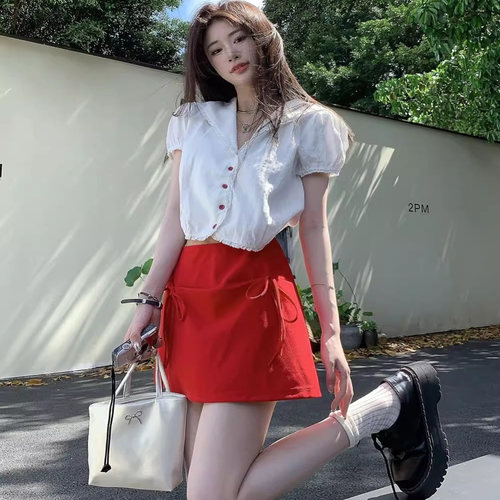 港味风格甜美蝴蝶结半身裙