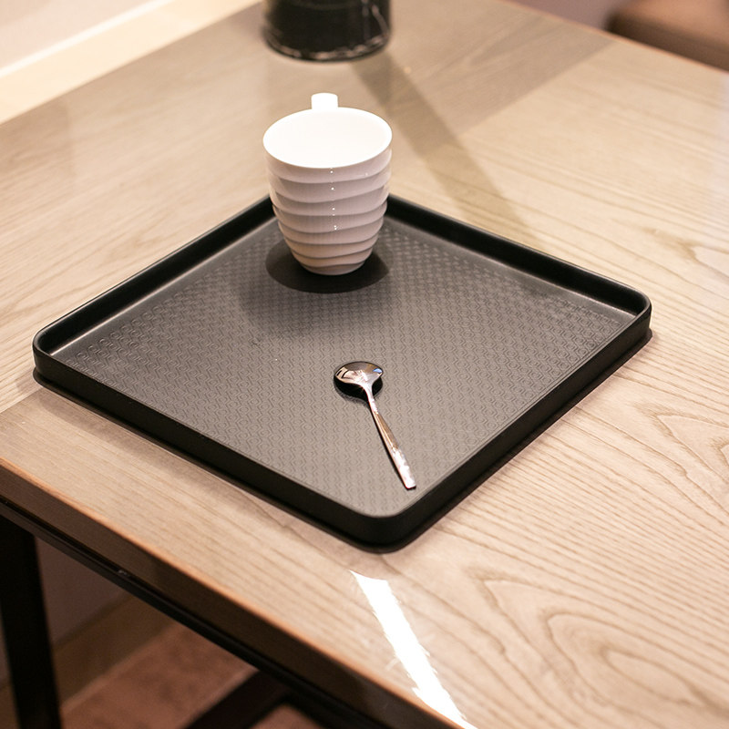正方形黑色塑料托盘家用放茶杯创盘