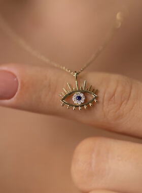 ebay跨境热卖欧美时尚恶魔眼红眼睛镶锆石闪亮吊坠钻石女士项链