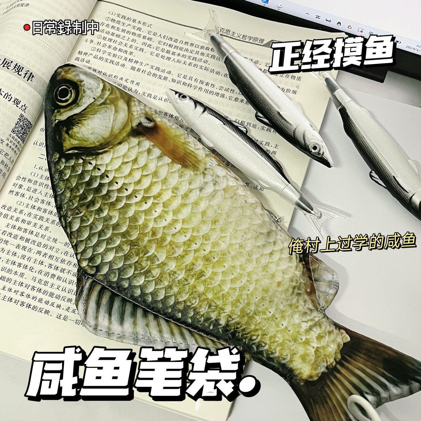 创意仿真鲫鱼笔袋个性搞怪咸鱼笔袋鲜活海鱼鱼形笔袋抖音同款