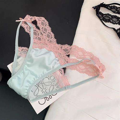 乐羽丝YYS娇嗲粉绿法式辣妹纯欲蕾丝性感缎面三角内裤女低腰少女,女士内衣/男士内衣/家居服,女丁字裤,淘宝优惠券,粉丝福利购,淘宝优惠卷