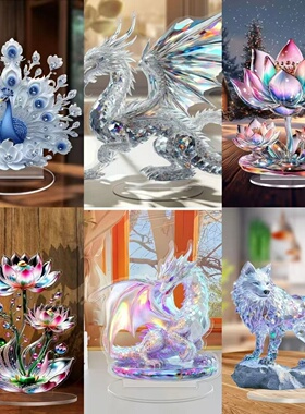 跨境动物系列2D白蓝色孔雀开屏桌面摆件家居客厅书房装饰品送人品