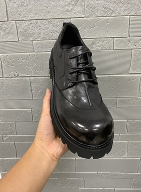 2024新款头层牛皮厚底增高休闲鞋男真皮复古做旧大头皮鞋日系通勤